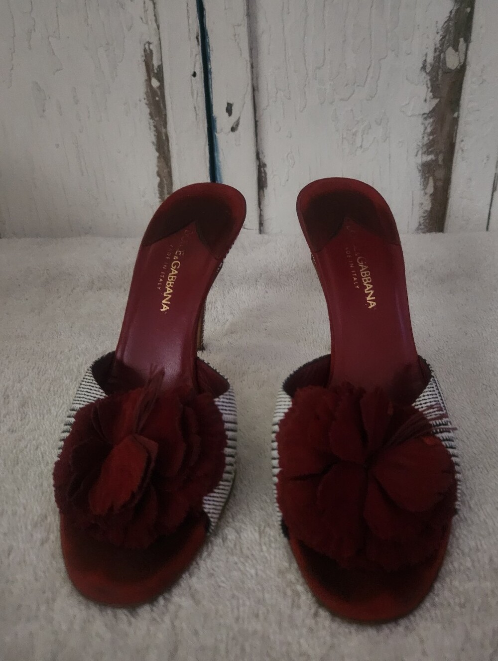 Dolce & Gabbana Beautiful & Timeless Black & White Slide Mules with Red Flower.
